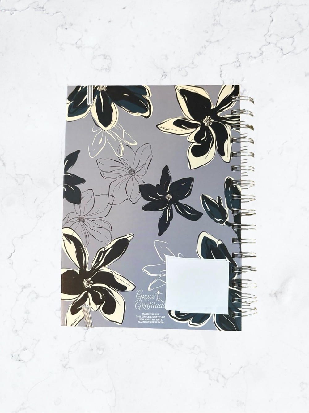 Religious Grace Upon Grace Silver Floral Spiral Notebook with Pen - Picture 3 of 3